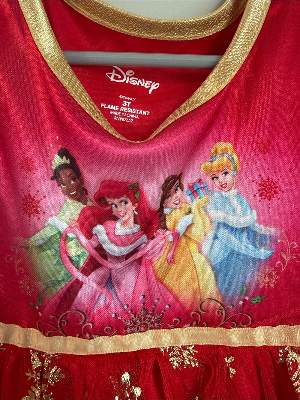 Disney Red Princess Snowflake Party Dress with Gold Accents - Picture 4 of 5